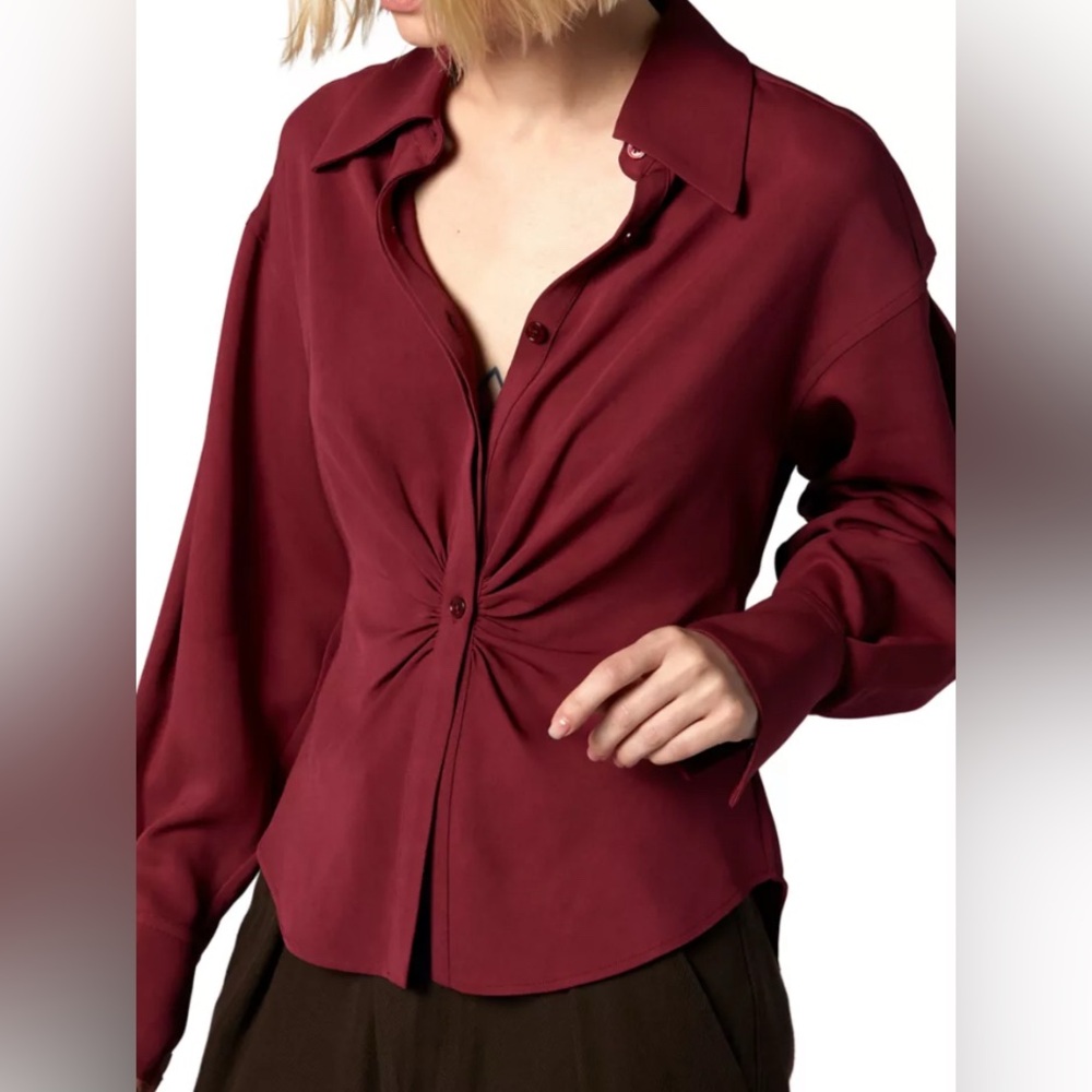 Equipment NWT Long Sleeve Cinched Bennett Button-Up Blouse in Cordovan Burgundy